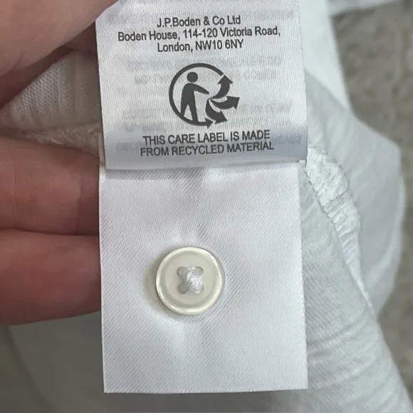 Boden Ivory Cottagecore Cotton Button Up Blouse Sz 22R Ruffle Neck Minimalist - Picture 11 of 16